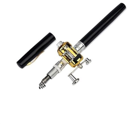 GEK208130 Angelruten Tragbare Tasche Teleskop Mini Angelrute Stift Form Gefaltete Angelrute Mit Reel Rad Angel rute(Schwarz)