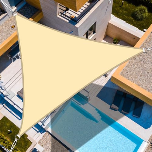KIMIGO Vela ombreggiante Impermeabile 3x3x3m,Vele Parasole Protezione UV 95%,Tenda a Vela Ombreggiante Impermeabile Triangolo,Tenda da Sole per Esterno,per Esterno,Giardino e Terrazza, Piscina,Beige