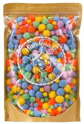 Lulubug Pompons zum Basteln, 500 Stück | 1cm & 2cm | Filzoptik & Glitter, verschließbarer Zipper | Bälle zum Basteln für alle Bastelfreunde, DIY, Nähen | Circus