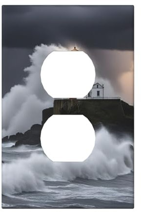 Cubiertas de salida con estampado de faro en tormenta, 1 placa de pared de tamaño estándar, cubiertas de placas frontales de policarbonato de doble salida