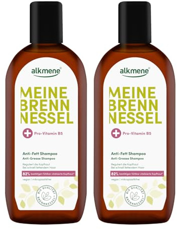alkmene Shampoo gegen fettige Haare mit Brennnessel 2x 250 ml | Veganes Shampoo fettige Kopfhaut vermindert schnelles Nachfetten - fettiger Ansatz