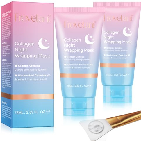 Maschera Collagene Viso, Collagen Night Wrapping Mask, Maschera Del Collagene Maschera Peel Off Di Notte, Migliorare L'elasticità Della Pelle, Hydration,Levigare eRassodare Durante la Notte (2 Pezzi)