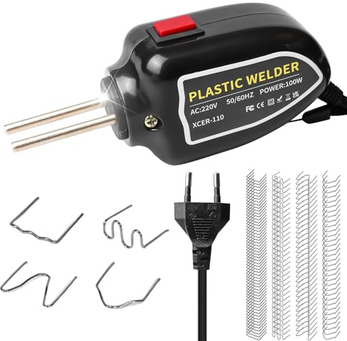 Behogan 100W Kunststoff Schweißgerät, Stoßstangen Reparatur Set, Kunstoffschweißgerät mit 200pcs in 4 Arten Schweißnagel, Kunststoff Reparaturset, Stoßstangenreparatur am Auto, 500°C Max