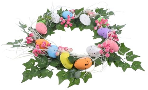 SOLUSTRE Osterhasenkranz Ostern Türkranz Ostern Hängedeko Ostern Türdeko Osterparty Türdekoration Osterei Kranz Ostertür Anhänger Osterkranz Holz
