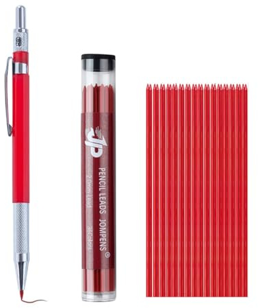 MROOFUL Juego de portaminas de 2 mm, 36 recambios de minas coloridas, lápiz de 2 mm, 2B, para escritura artística, bocetos, dibujo (juego rojo)