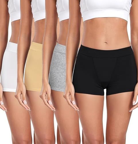 Ocexteur Boxer Femme Shorty Femme Coton sous Robe Panty Caleçons Short Sécurité sous Jupe Lot de 4