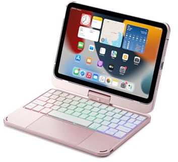 Bueuwe Funda con Teclado para iPad Mini 7 A17 Pro/Mini 6.ª generación, Panel táctil Giratorio de 360° y Teclado retroiluminado de 7 Colores,Rosado