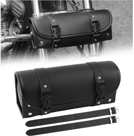 YGDMD Leather Motorcycle Handlebar Bag,Large Capacity Front Fork Bag for Motorcycle Storing Umbrellas,Phones,Keys,Stylish Motorcycles Tool Bags with Adjustable Mounting Straps