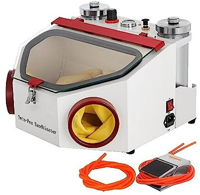 Équipement de sableuse de laboratoire dentaire 2 stylos + 2 réservoirs avec lumière LED grande fenêtre de vue et commande de pédale for éliminer les oxydes Pour la maison au quotidien