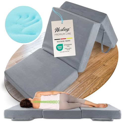 Herlag Orthopädische Klappmatratze 200x120x14cm - Extra Dickes Gästebett 14 cm hoch - Faltmatratze Härtegrad H3 - Visco-Schaum - Faltbare Gästematratze - Camper Matratze - Bezug waschbar - Grau