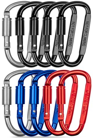 pullther Lot de 10 mousquetons de 80 mm - En aluminium - Avec articulation pivotante - Pour sports de plein air, randonnée, camping, pêche - Multicolore