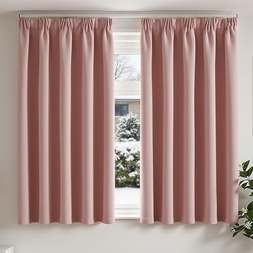 TOPICK Gardinen Vorhänge Verdunklungsvorhänge 2er Set H145xB140 Rosa | Gardinen mit Kräuselband Schlafzimmer für Schienensystem Vorhänge Blickdicht Wohnzimmer Blackout Curtains Fenstervorhang