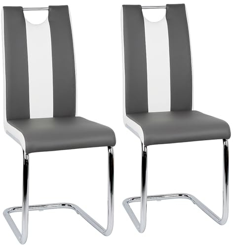 homewell 2er-Set Esszimmerstuhl, Esszimmerstühle für Küche und Esszimmer, Schwingstuhl, Kunstleder, Griffmulde, Lehne mit Griff, 39.5 * 49 * 98.5cm (Dunkelgrau+Weiß)