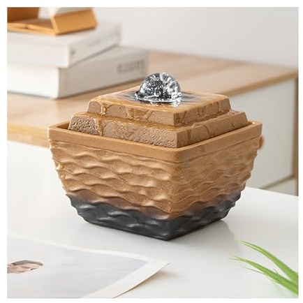 Water Fountain Indoor Lucky Ball Water Ornaments Tabletop Desktop w/Water Pump Modern Light Luxury Living Room Rockery Fountain Landscape(Yellow)