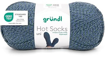 Gründl Wolle Hot Socks uni 100 4-fach Sockenwolle 1 Knäuel 100 g | für 1 Paar Socken - Sockengarn - Weich und hautfreundlich - 75% Schurwolle, 25% Polyamid - 100 g / 420 m - Nadelstärke 2,5-3