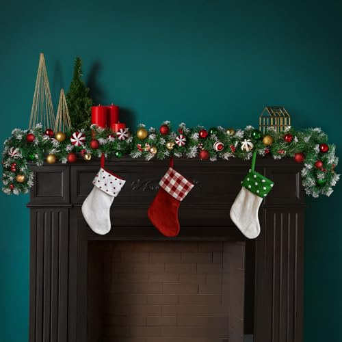Neo 2m Candy Cane Baubles Garland Festive Foliage Garland Wreath PVC Christmas Traditional Mantelpiece Door Banister Fireplace Decoration