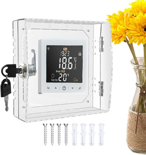 Universal Thermostat Protector with Key - Large 6.3 x 5.91 Inch Transparent PC Lock Box for Air Conditioning Control Tamper Proof Wall Mounted Cover for Air Conditioners and Sprinkles