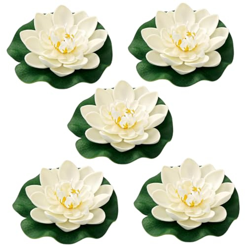 Hperu Fleurs de Lotus artificielles 5 pièces, décor de nénuphar Flottant réaliste 3.9 pour étang à Poissons, Aquarium, Jardin, Patio