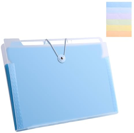 CHAOTEMAI Utbyggbar dokumentmapp A4 dokumentmapp A4 med 12 fack 24 x 33 cm dokumentmapp färgglada etiketter dokumentmapp för skolkontor (blå)