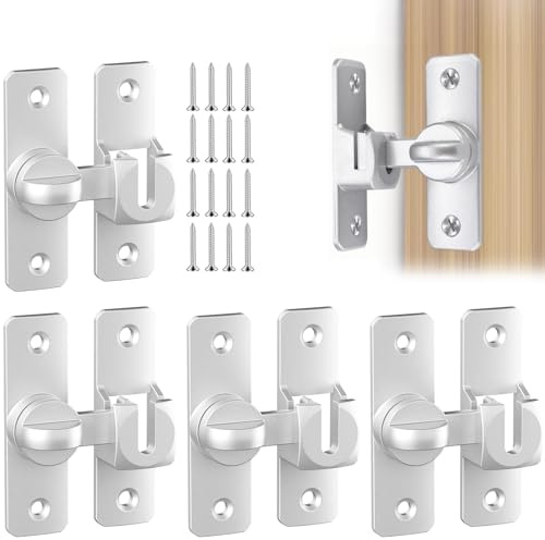 HERKINDNESS 4 Paires Loquet Porte, 90°/180° Verrou Porte, Aluminium Verrou Porte Coulissante, Serrure Porte Coulissante avec 16 Vis, Argent, pour Portes, Fenêtres, Armoires