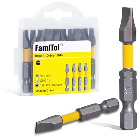 FamlTol SL10 Embout Plat 50 mm Embouts Plat pour Tournevis 10 Pièces Magnétiques en Acier S2 Tige Hexagonale 1/4 pour Réparation Domestique Installation Électrique et Fixation de Boîtiers
