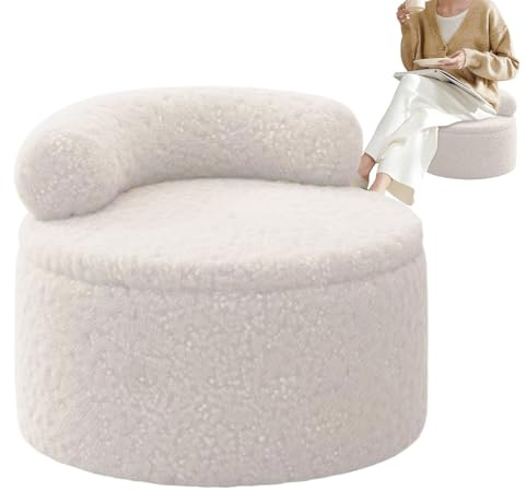 MFYOUPK Banc de Rangement Ottoman, Petit Tabouret Rond en Peluche avec, Tabouret à Chaussures à Changer, Coffre à, Repose-Pieds pour Salon, Chambre à Coucher, entrée, 35 x 35 x 27 cm