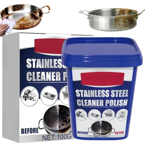 Powerful Cookware Derusting Cleaning Paste,Stainless Steel Clean Wax & Polish,Stainless Steel Cleaner,Cleaning Paste & Descaler for Stainless Steel Pans,Hobs,Sinks,Metal Polish,Scratch Remover