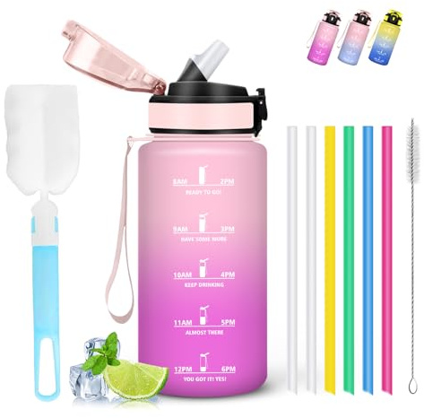 Borraccia Bambini, Borraccia 500 ml, Borraccie con Cannuccia, Senza Perdite, Borraccie Motivazionale, Facile da Trasportare, con Spazzolino per Cannuccia, Borracce per Scuole, Ufficio, Lavoro