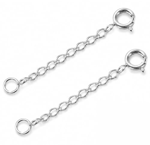 FYHJNC 2 Pcs 5cm 925 Sterling Silver Necklace Extenders, Double Clasp Bracelet Extender Chains, Polished Silver Extension Chains for Necklaces Bracelets Anklets Jewellery Making