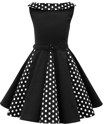 BlackButterfly Vestito Bambina Alexia a Barchetta | Gonna a Ruota, Pannello a Pois, Senza Maniche, Foderato, Zip Dietro, Cintura Removibile, 3-14 Anni