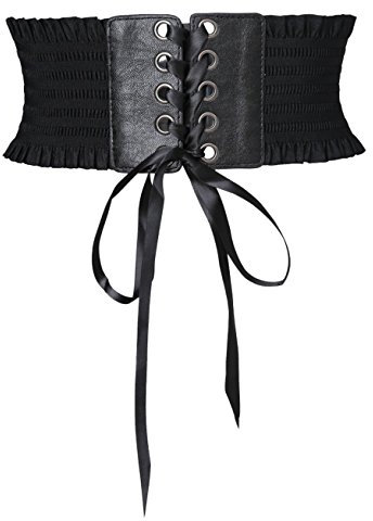 Cheerlife Damen Breit Gürtel Elastische Taillengürtel Bindegürtel Kunstleder Vintage Wickelgürtel Schwarz