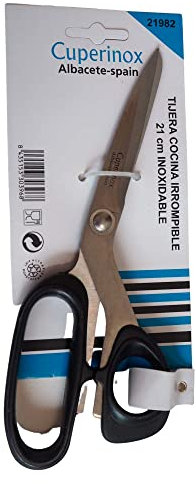 CUPERINOX Tijeras Cocina Profesional |Mango negro| Tijeras 21 cm |Tijeras de Trinchar | Tijeras Pollo | Tijera Pescado | Tijera Acero Inoxidable| Apto Lavavajillas