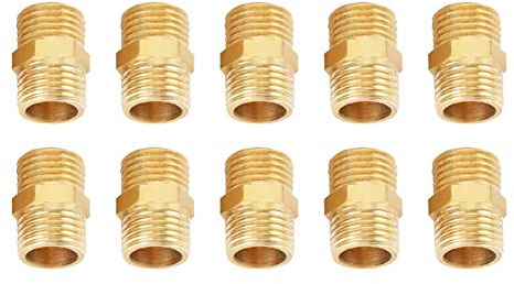 Hilitand 10 Pcs Hex Reducing Nipple, 1/4 BSP to 1/4 BSP Male Thread Pipe Brass Fitting External Hex Nipple Quick Adapter