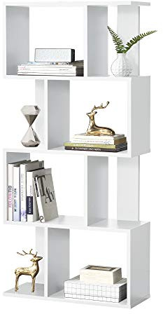 [en.casa] Bücherregal Brattahlid 130 x 60 x 24 cm Regal mit 4 Fächern und 4 Ablagen Standregal Medienregal Aktenregal Aufbewahrung Weiß