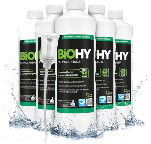 BiOHY Jewellery Cleaner (6 x 1l Bottle) + Dispenser | Concentrate for Every ultrasonic Device | Sustainable and Gentle Cleaning for Watches, Spectacles and Jewellery (Schmuckreiniger)