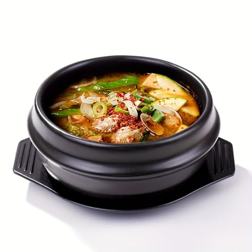 Korean Cooking Koreanische Steinschale (Dolsot), brutzelnder heißer Topf für Bibimbap und Suppe (groß, ohne Deckel) – Premium-Keramik (16 cm)