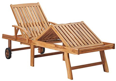 Festnight Sonnenliege Holz mit Rollen Gartenliege Liegestuhl Liege Outdoor Sonnenstuhl Gartenmöbel Relaxliege für Garten Balkon Terrasse Teak Massivholz