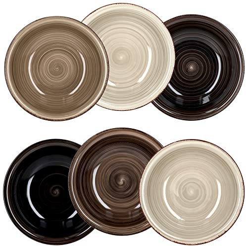 MamboCat Grey Lot de 6 assiettes creuses I 450 ml I 6 personnes I 6 différents tons de gris I Décor tourbillon I Soup Bowl Assiette à salade I Vaisselle en grès