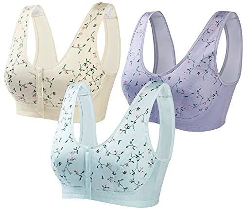 KBLT Wireless Front Button , Front Fastening Sports Bra High Impact, Full Coverage Sleep Bra for Middle Elderly Women No Underwire, Mom's Gift (3 Set B, 2XL)