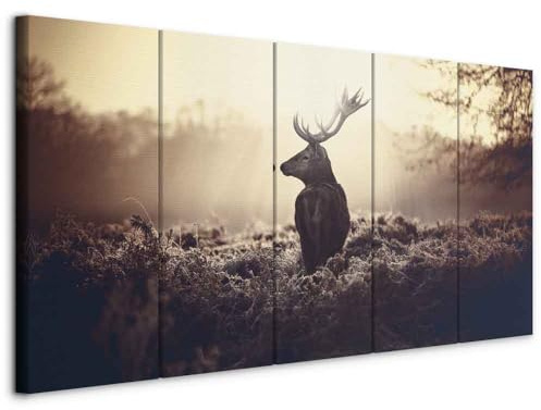 murando - Akustikbild Hirsch 5 tlg Bilder Akustikschaum Schallschutz Wand Deko Kunst Akustikpaneele Wandpaneele Schalldämmung Wandbild Schallabsorber Akustikplatten Natur Tier Landschaft g-B-0045-b-p
