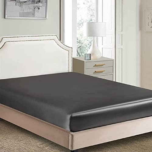 Spannbettlaken 200x200 Anthrazit Grau Boxspringbett Topper Frottee Satin Bettlaken Leintuch Glänzend Seide Spannbetttuch Uni Muster Hochwertiges Spannleintuch für Hohe Matratze bis 25-30 cm