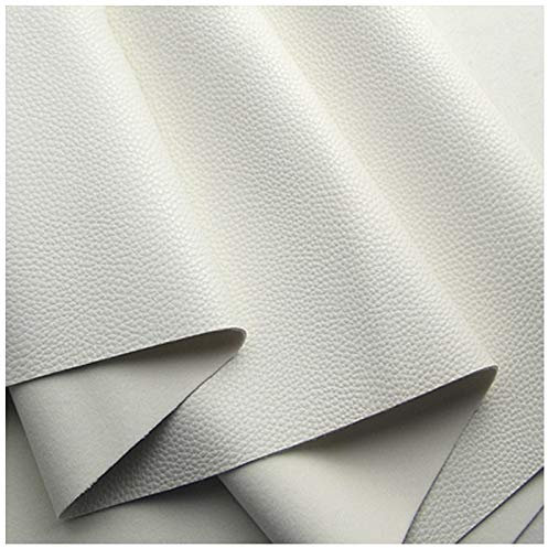 ZHJBD Kunstleder Stoff Weiß Litchi Stoff - 100cm x 138cm Breite Kunstleder Möbel Textil Meterware Polster Stoff PVC Canvas für Tasche, Hut, Schmuck, Haare Bast(Size:1.38x1m,Color:Weiß)