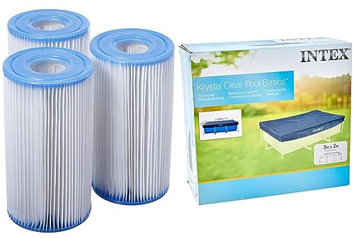 Intex Rectangular Pool Cover - Poolabdeckplane - 300 x 200 cm - Für Rectangular Frame Pool & Filteranlagenzubehör - Filterkartusche - Typ A - 3 Stück