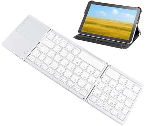for persona0 Teclado Bluetooth Plegable, Teclado Inalámbrico Portátil con Panel Táctil, Teclado Plegable Recargable Ultradelgado de 63 Teclas para para iOS, para Android(Plata)