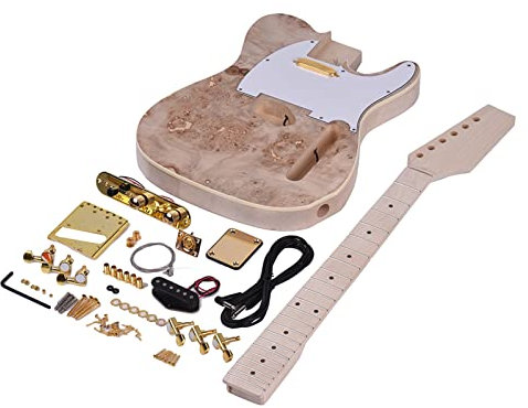 1 Set Komplett Unfertige DIY-E-Gitarren-Kits Lindenholz-Körper-Wurzeloberfläche DIY Bausatz E-Gitarre