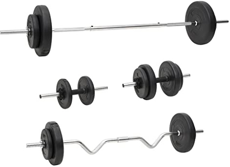 vidaXL Juego de Barras y Mancuernas con Discos, Equipo de Pesas Libres, Set Pesas Gimnasio, Equipo de Entrenamiento Físico para Culturismo 60 kg