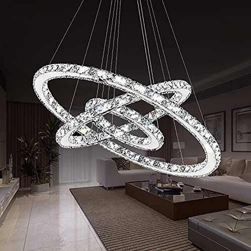 YRHome 72W LED Kristall Design Kaltweiß Hängelampe Deckenlampe Kreative Kronleuchter Pendelleuchte Hängeleuchte Drei Ringe Lüster