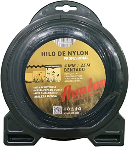 Avalon - Hilo Dentado de Nylon Universal para Desbrozadora y Cortacésped (4 mm x 23 m)- Hilo de Alta dureza para el Corte de maleza