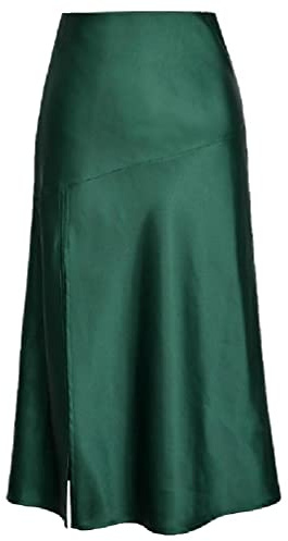 Ropa formal de oficina, vestidos de longitud media con abertura alta, faldas largas de satén sedoso, falda midi elegante para fiestas, pantalones de vestir de cintura alta para mujer 2023, verde