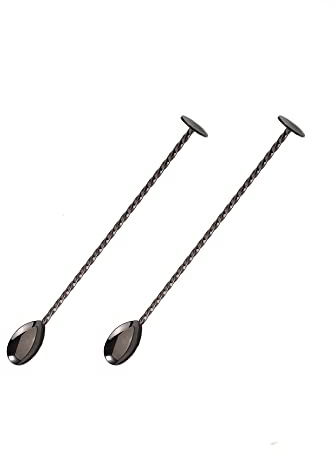 2 Pack Cocktail Mixing Spoons, 11 inch Stainless Steel Spiral Long Handle Cocktail Stirrers Spoons for Cocktail Shakers, Tall Cups & Pitchers (Black)